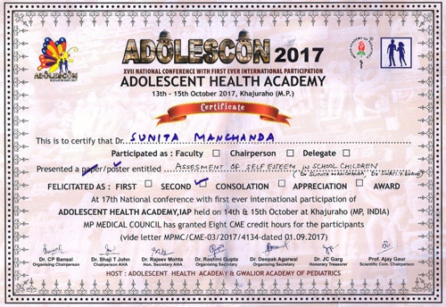 Assessment of self esteem in school children., Adolescent Health